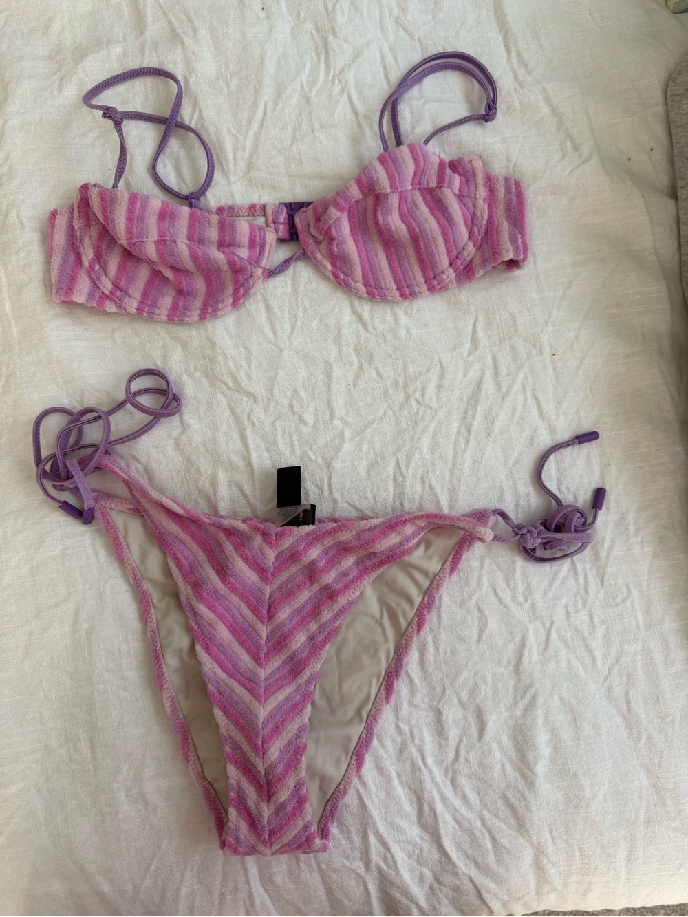triangl swimwear Pink & Lavender Striped Bikini Set